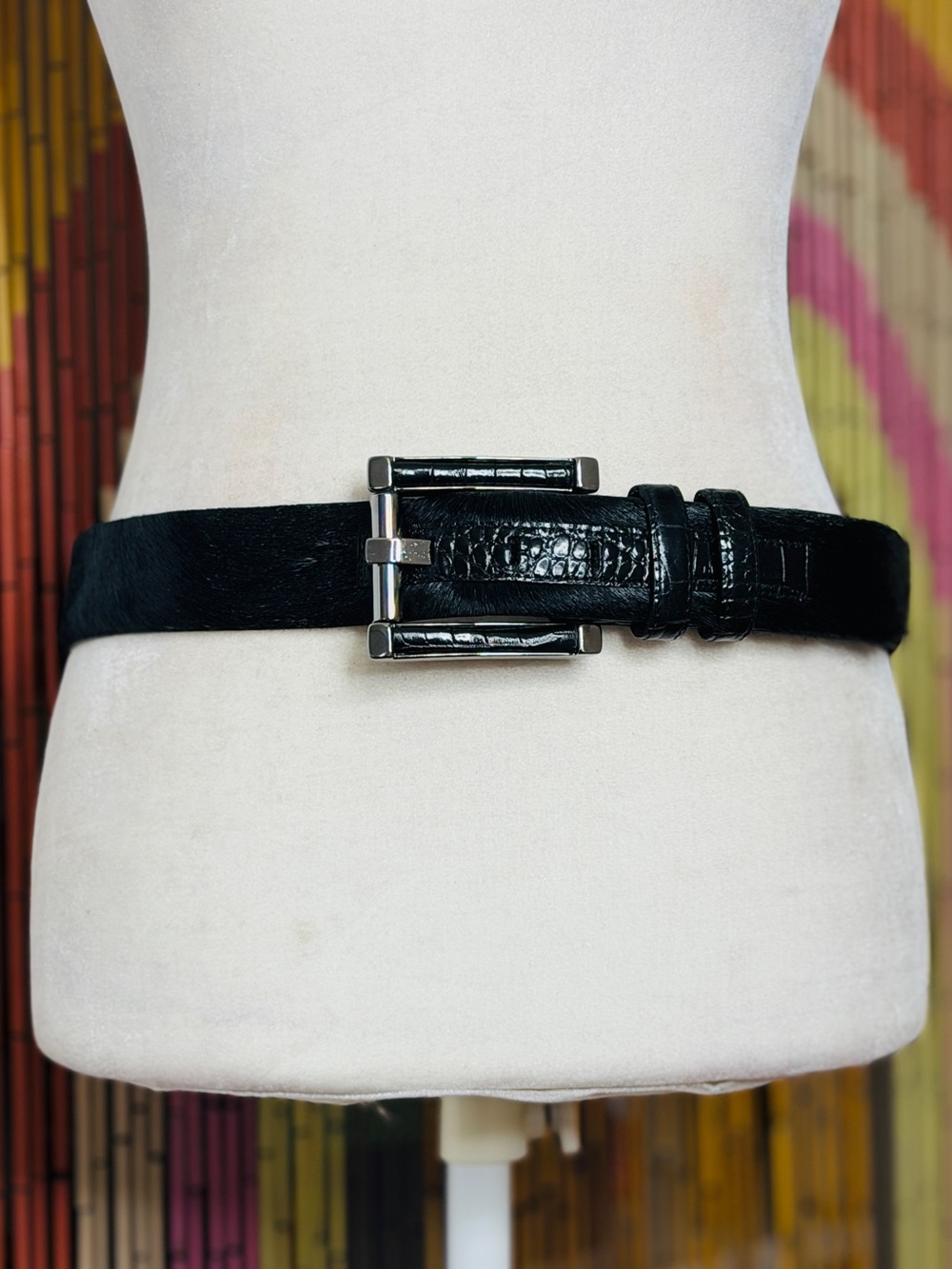 90s Y2K Carlisle Pony Hair Leather Croc Belt